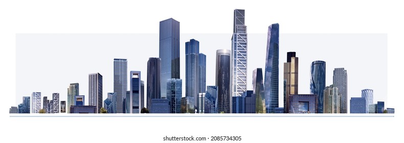 Modern City illustration isolated at white with space for text. Success in business, international corporations concept, Skyscrapers, banks and office buildings. - Shutterstock ID 2085734305