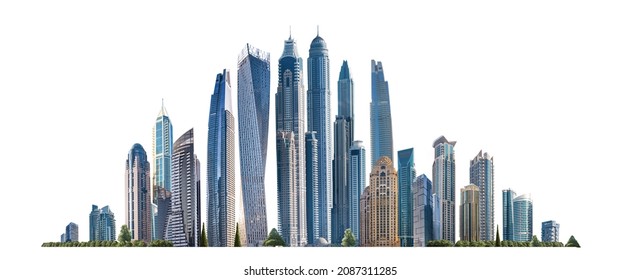 Modern City illustration isolated at white with space for text. Success in business, international corporations concept, Skyscrapers, banks and office buildings. - Shutterstock ID 2087311285