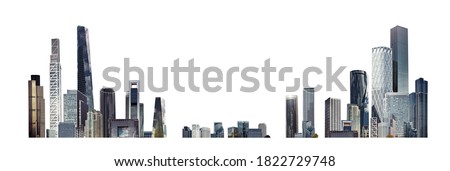 Modern City illustration isolated at white with space for text. Success in business, international corporations, Skyscrapers, banks and office buildings.  