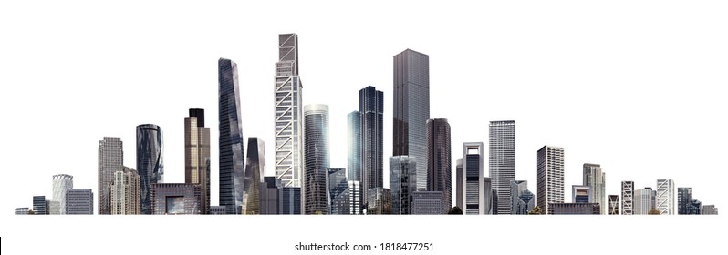 Modern City illustration at white with space for text. Success in business, international corporations, Skyscrapers, banks and office buildings.  - Shutterstock ID 1818477251