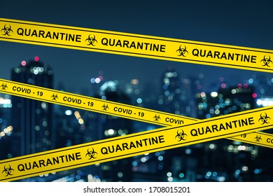Modern city on the quarantine covered with a barricade tape during COVID-19 pandemic - Shutterstock ID 1708015201