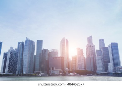 modern city skyline, beautiful abstract cityscape with skyscrapers, business buildings architecture