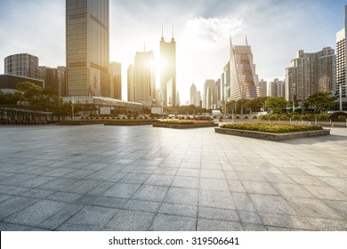 Modern City Square And Skyscrapers Under Sunshine