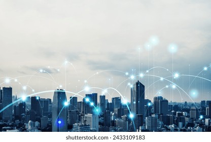 Modern city and wireless communication network concept. Smart city. Digital transformation. Visual with copy space for advertisements and banners - Powered by Shutterstock