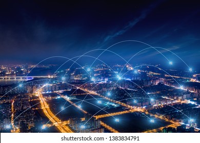 Modern city with wireless network connection concept