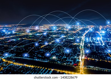 Modern City With Wireless Network Connection Concept