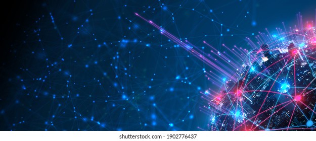 Modern city with wireless network connection and city scape concept.Wireless network and Connection technology concept with city background at night. - Shutterstock ID 1902776437