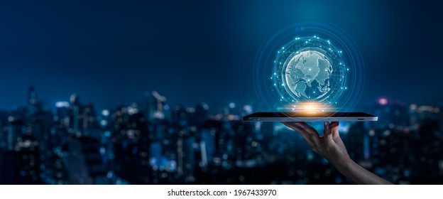 Modern city with wireless network connection and city scape concept.Wireless network and Connection technology concept with city background at night. - Shutterstock ID 1967433970