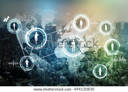 modern city and world people network, abstract image visual