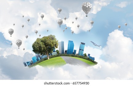 Modern Cityscape Buildings Skyscrapers Floating On Stock Photo ...