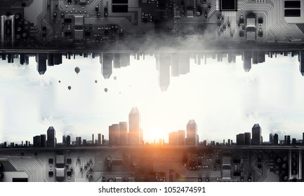 Modern cityscape and technology concept
