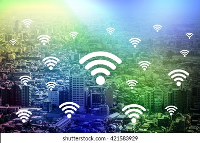 modern cityscape and wireless communication, internet of things, abstract image visual - Shutterstock ID 421583929