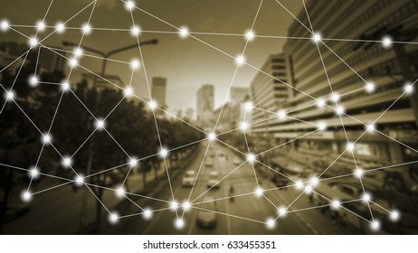 modern cityscape and wireless sensor network