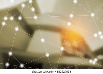modern cityscape and wireless sensor network, sensor node and connecting line, ICT (information communication technology), internet of things, abstract image visual, white space empty.