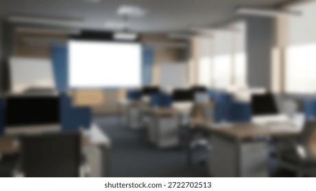 Modern Classroom Technology Computer Lab with Projector  Desks.