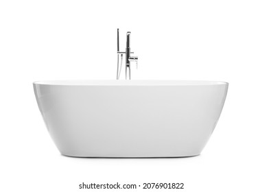 Modern clean ceramic bathtub isolated on white - Shutterstock ID 2076901822