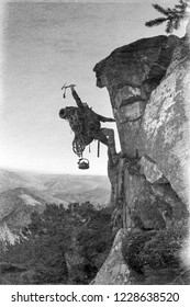 I am a modern climber for the sake of experience and experimentation I collected a huge, heavy backpack, which I used to go to the mountains with, and black and white vintage photo