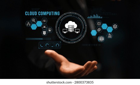 Modern Cloud Computing Solutions with Digital Interface and Data Exchange Symbols for Technology and Business Background. Entropy.