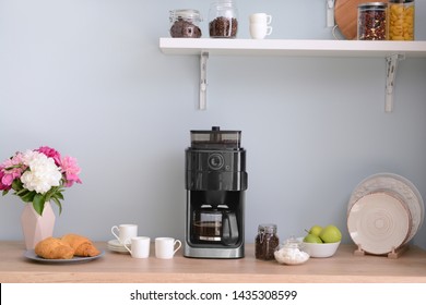 Modern Coffee Machine In Kitchen