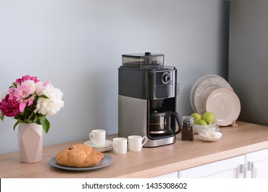 Modern Coffee Machine In Kitchen