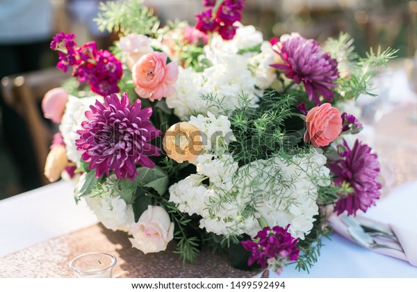 Modern Colorful Wedding Flower Table Arrangement Stock Photo Edit