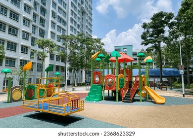 Modern colourful Children Playground with different slides in Singapore under HDB residence 