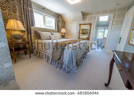 Modern Comfortable Elegant Luxury Master Bedroom Stock Photo