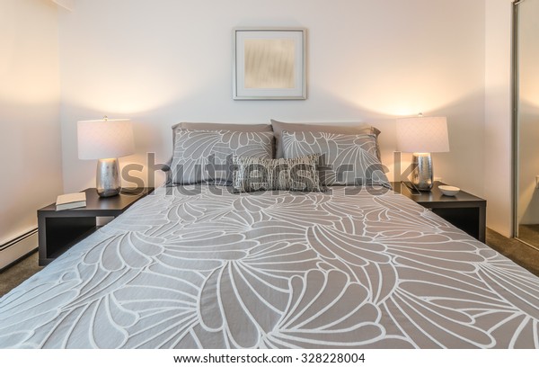 Modern Comfortable Elegant Luxury Master Bedroom Stock Photo