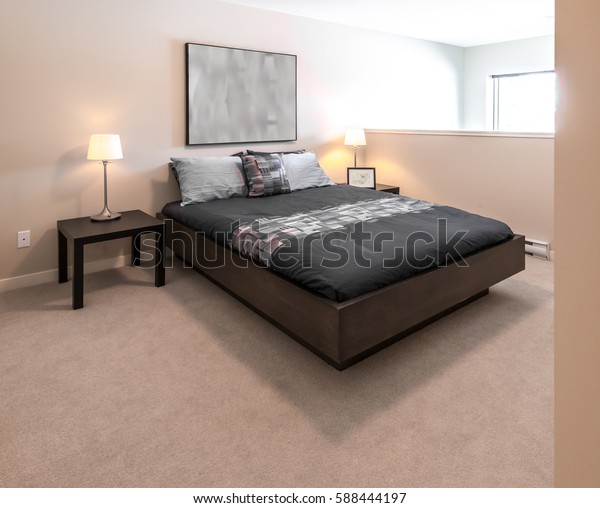 Modern Comfortable Elegant Luxury Master Bedroom Stock Photo