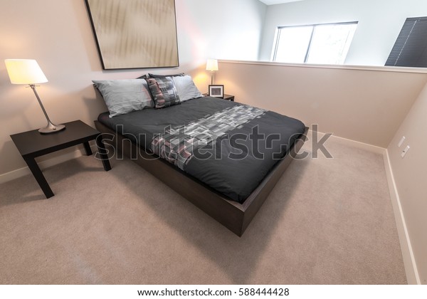 Modern Comfortable Elegant Luxury Master Bedroom Stock Photo