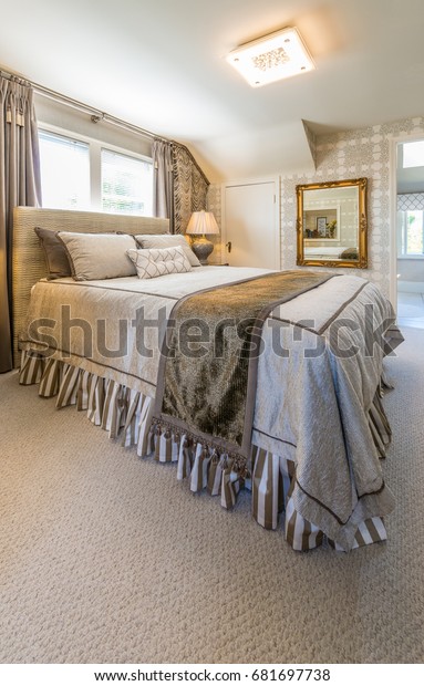 Modern Comfortable Elegant Luxury Master Bedroom Stock Photo