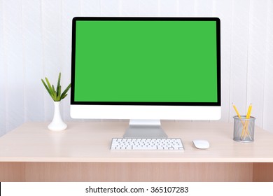 Modern Computer With Green Screen, On Table