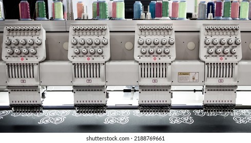 Modern Computer Programmable Embroidery Machine In Garment Industry.