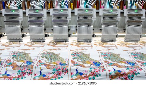 Modern Computer Programmable Embroidery Machine In Garment Industry.