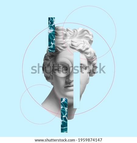 Modern conceptual art collage with ancient statue. Contemporary art.
