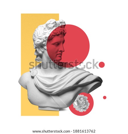 Modern conceptual art poster with ancient statue. Collage of contemporary art.