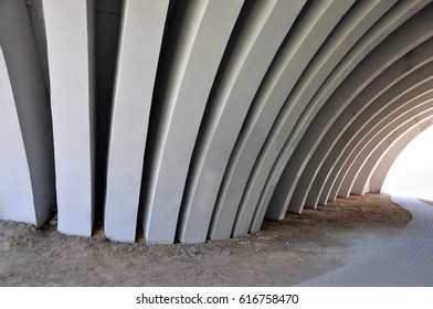 Modern Concrete Arch Construction. Architectural Background.