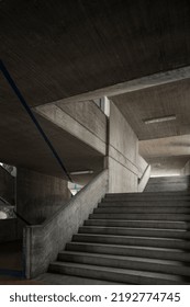 Modern Concrete Architecture Cement Building Brutalist , Stairs Of An Institution Or School, Mexico,