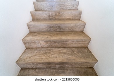 Modern Concrete Stairway In Raw Beton. Interior House Stairs. Staircase Going Up. Pathway Of Stairway Or Staircase Inside A House. Interior Structure Design Concept.	