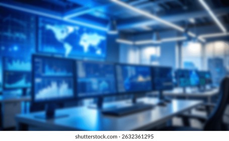 Modern control room features multiple monitors displaying data analysis