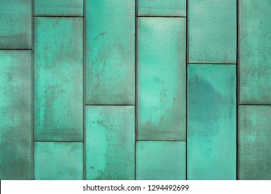 Modern copper folded sheet metal roof texture, Natural way is oxidized copper wall background