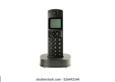 modern cordless black dect phone with charging station isolated on white background - Shutterstock ID 526492144