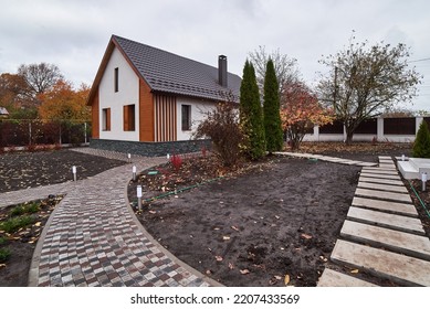 Modern Country House In The Village In Autumn No People