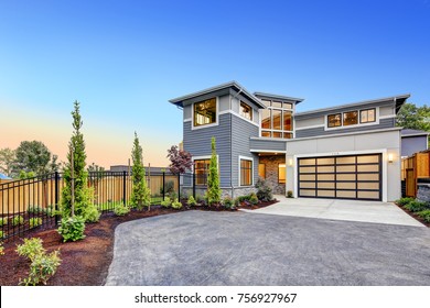 Modern craftsman style home with blue sky background. Northwest, USA