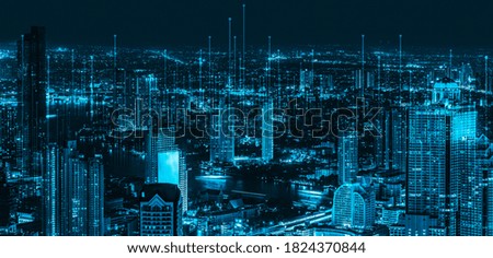 The modern creative communication and internet network connect in smart city . Concept of 5G wireless digital connection and internet of things future.