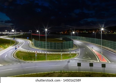 Modern Crossroad With Led Street Lights At Night