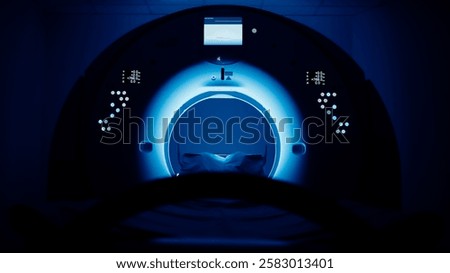 Modern CT scanner or MRI machine in a hospital radiology center. Diagnostic equipment in a medical lab.