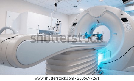 Modern CT scanner or MRI machine in a hospital radiology center. Diagnostic equipment in a medical lab.