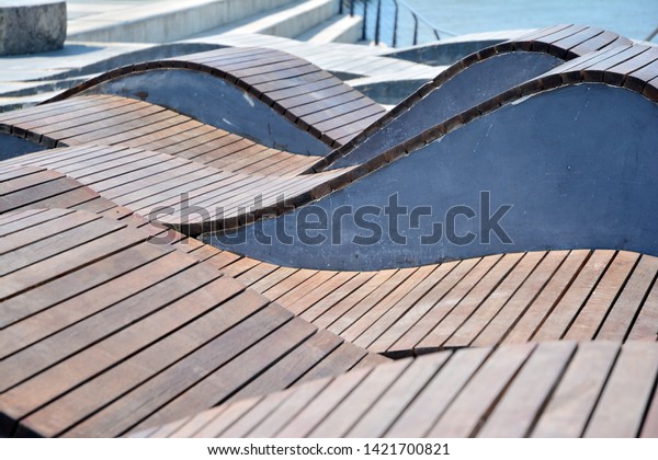 Modern Curved S Shaped Brown Wooden Stock Photo Edit Now 1421700821