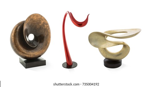 Modern curved sculptures isolated white background